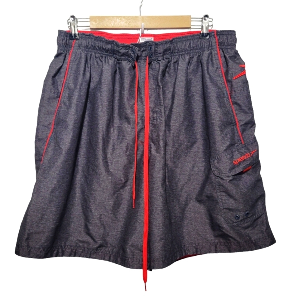 Speedo Men's Grey and Red XL Swim Trunks